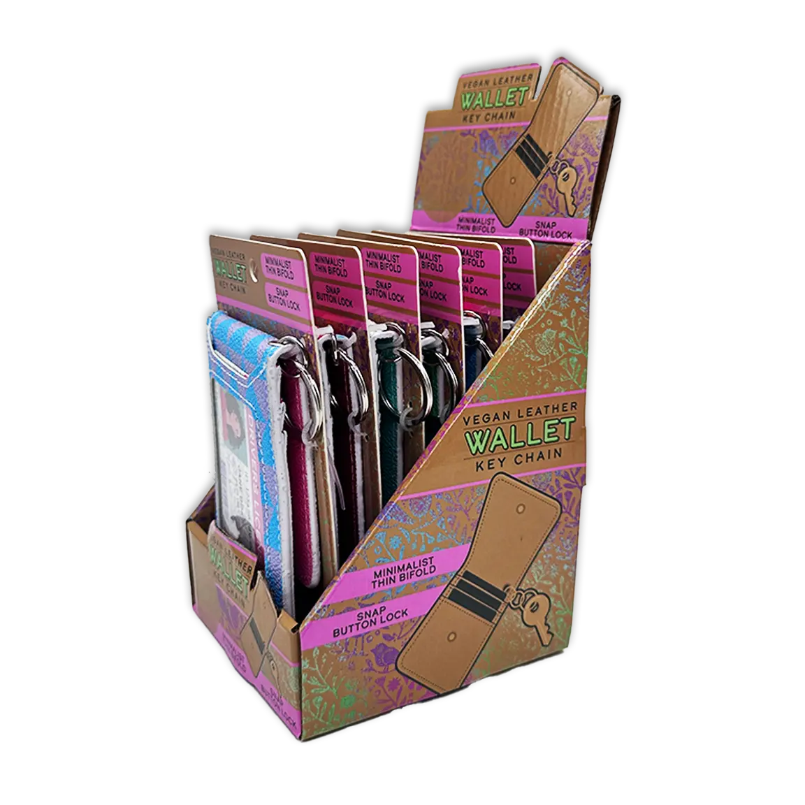 Vegan Leather Wallet Keychain - 6 Pieces Per Retail Ready Display 25130 NOVELTY INC