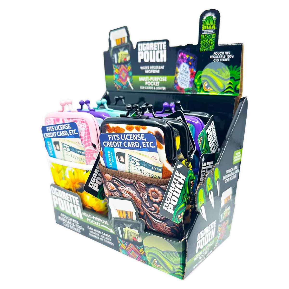 Neoprene Cigarette Pouch with Pocket - 8 Pieces Per Retail Ready Display 25138 SMOKEZILLA