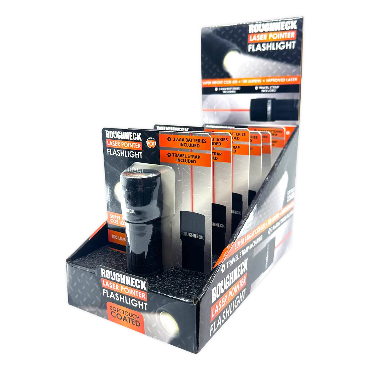 LED Laser Pointer Flashlight with Soft Touch Coating - 6 Pieces Per Retail Ready Display 25149 ROUGHNECK