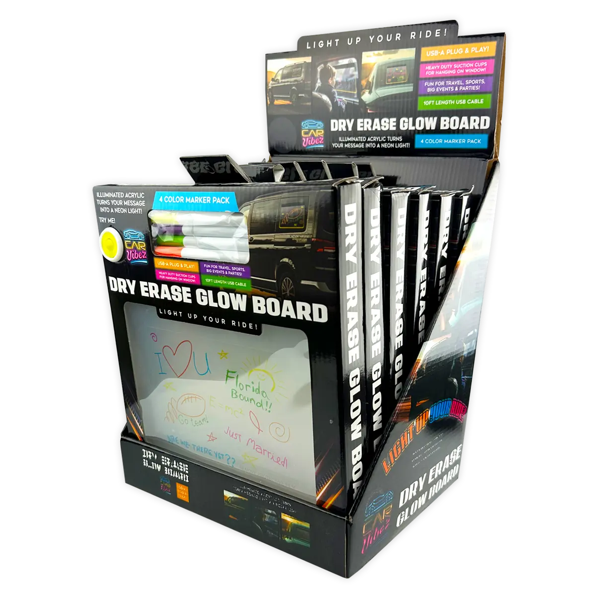 Dry Erase Window Glow Board with Markers - 6 Pieces Per Retail Ready Display 25274 CAR VIBEZ