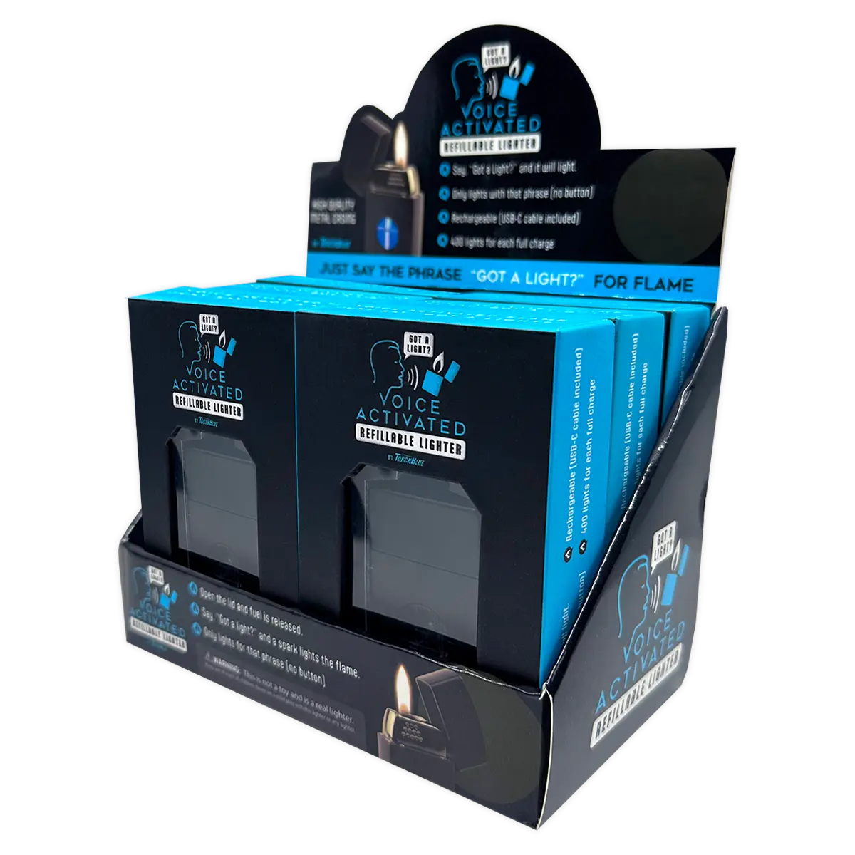 Voice Activated Flip Top Lighter - 6 Pieces Per Retail Ready Display 25288 TORCH BLUE