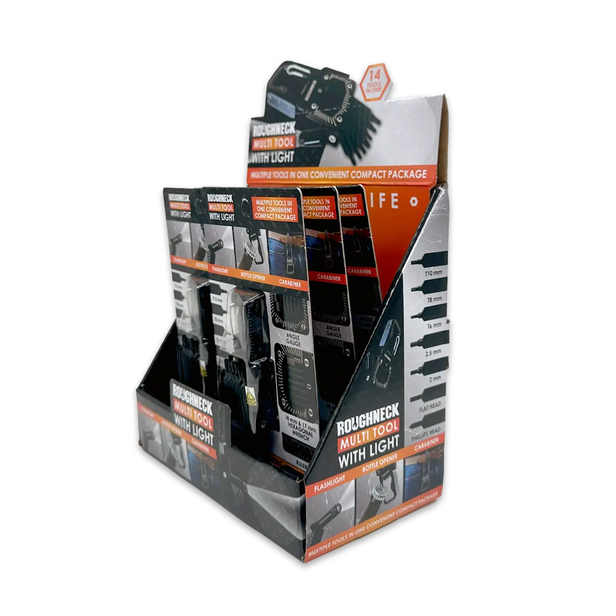 Multi-Tool 14-in-1 Carabiner with Light - 6 Pieces Per Retail Ready Display 25312 ROUGHNECK