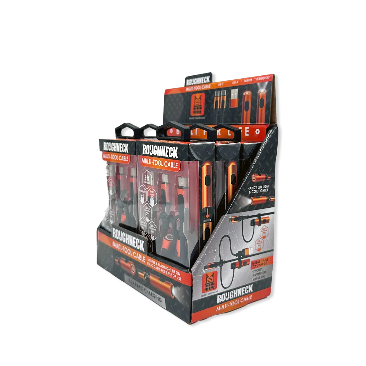 Multi-Tool Charging Cable Coil Lighter Flashlight Dual USB-C Ports with USB to USB-C - 6 Pieces Per Retail Ready Display 25317 ROUGHNECK