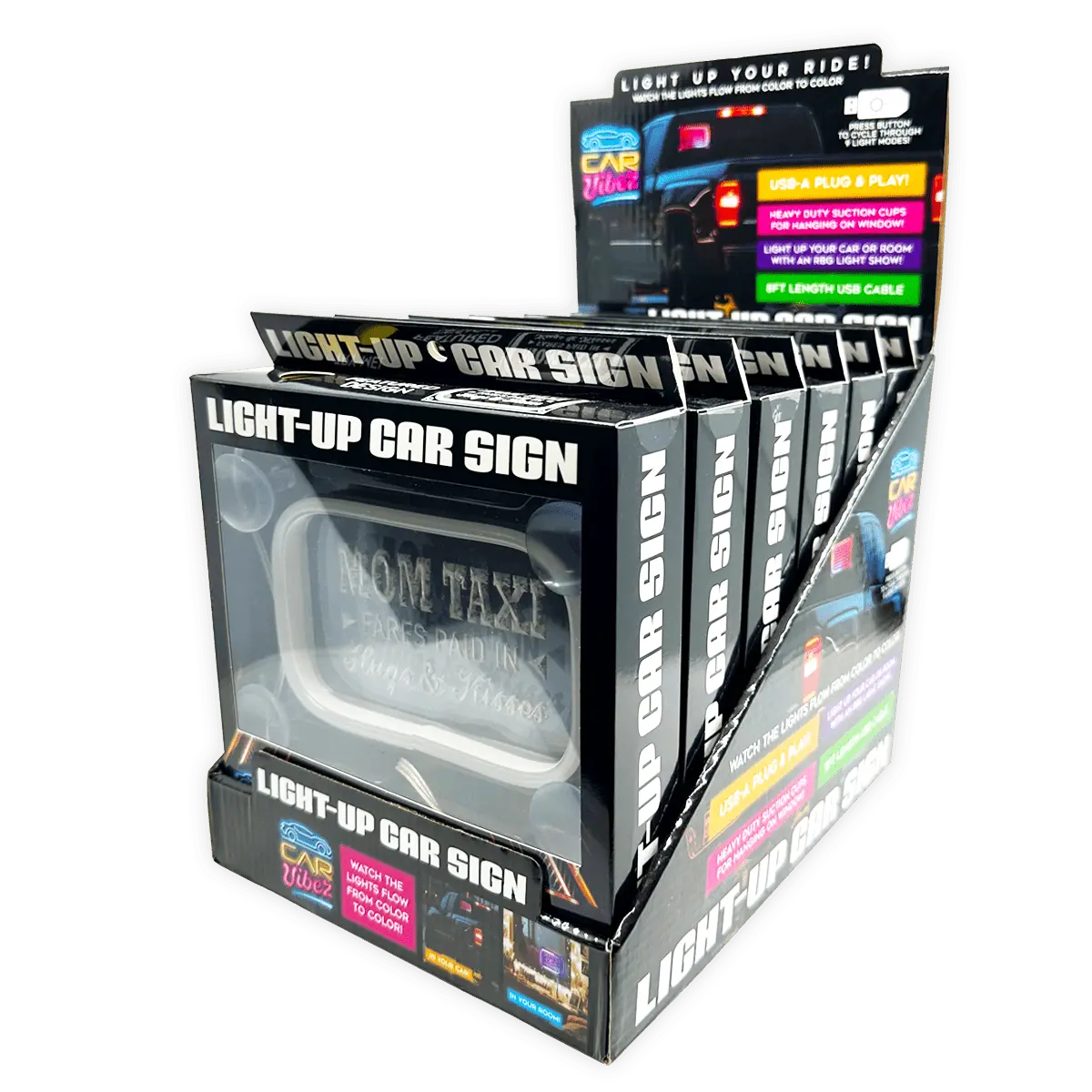 Light-Up Patriotic Parent Suction Cup Mount Car Sign - 6 Pieces Per Retail Ready Display 25319 CAR VIBEZ