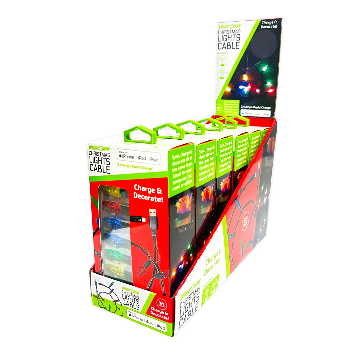 Christmas Light 3FT USB-to-Lightning / USB-C Sync and Charge Cables - 6 Pieces Per Display 25327 NOVELTY INC