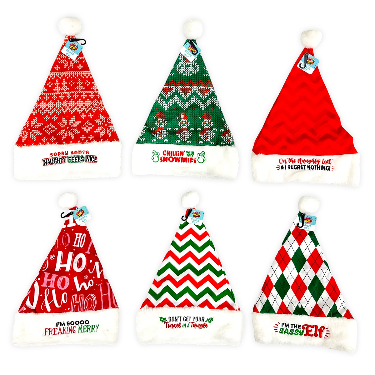 Christmas Santa Winter Hat with Merchandising Hang Strip - 6 Pieces Per Pack 25338 NOVELTY INC
