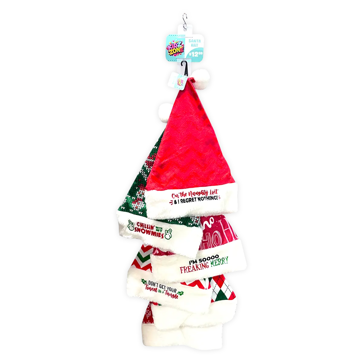 Christmas Santa Winter Hat with Merchandising Hang Strip - 6 Pieces Per Pack 25338 NOVELTY INC