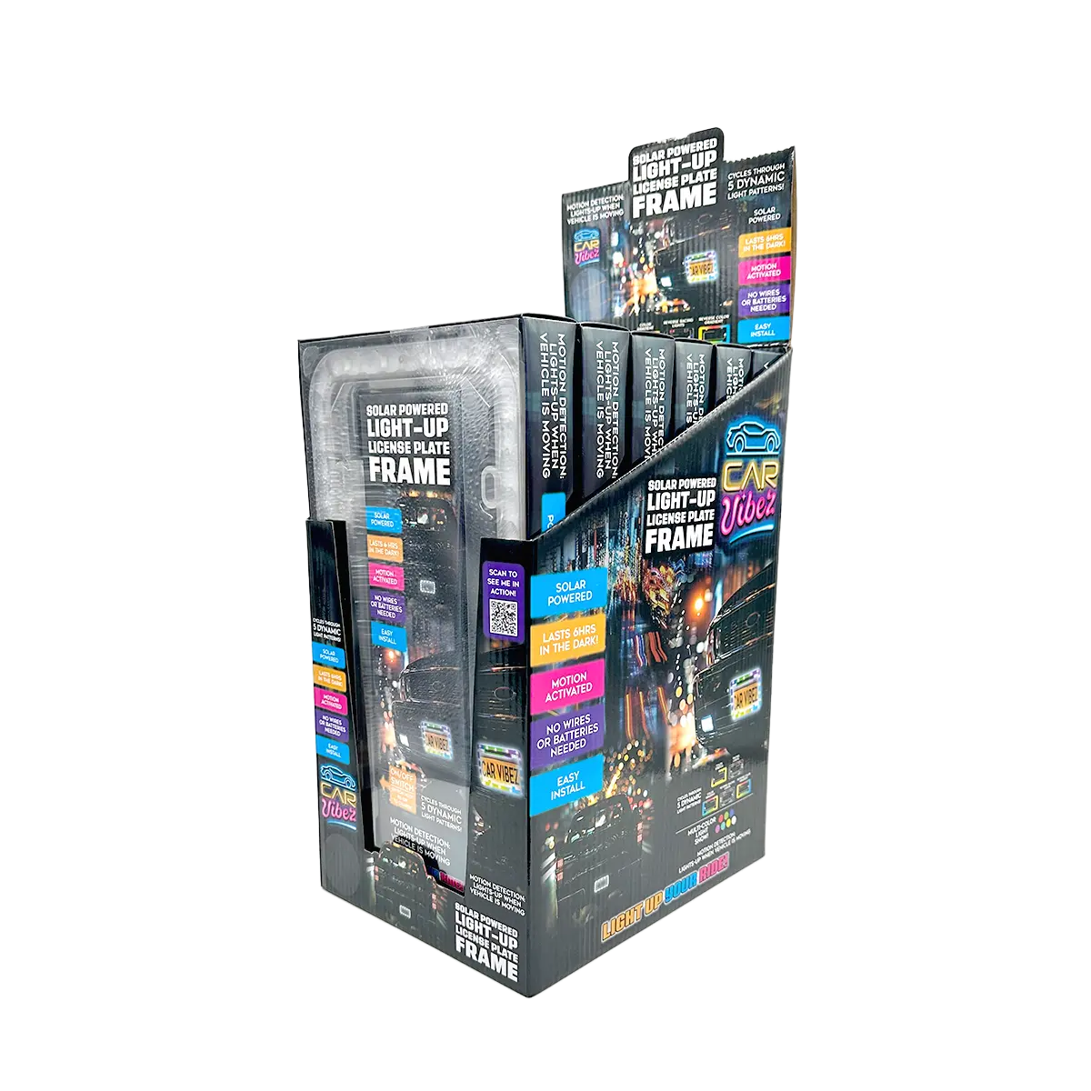 Solar Powered Light-Up License Plate Frame - 6 Pieces Per Retail Ready Display 25378 CAR VIBEZ