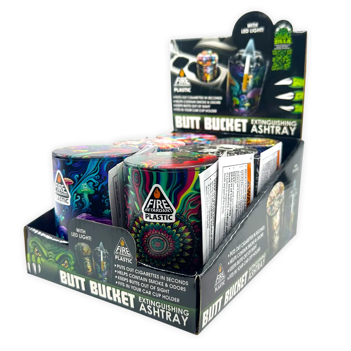 Full Print Butt Bucket Ashtray with LED Light - 6 Pieces Per Retail Ready Display 25480 SMOKEZILLA
