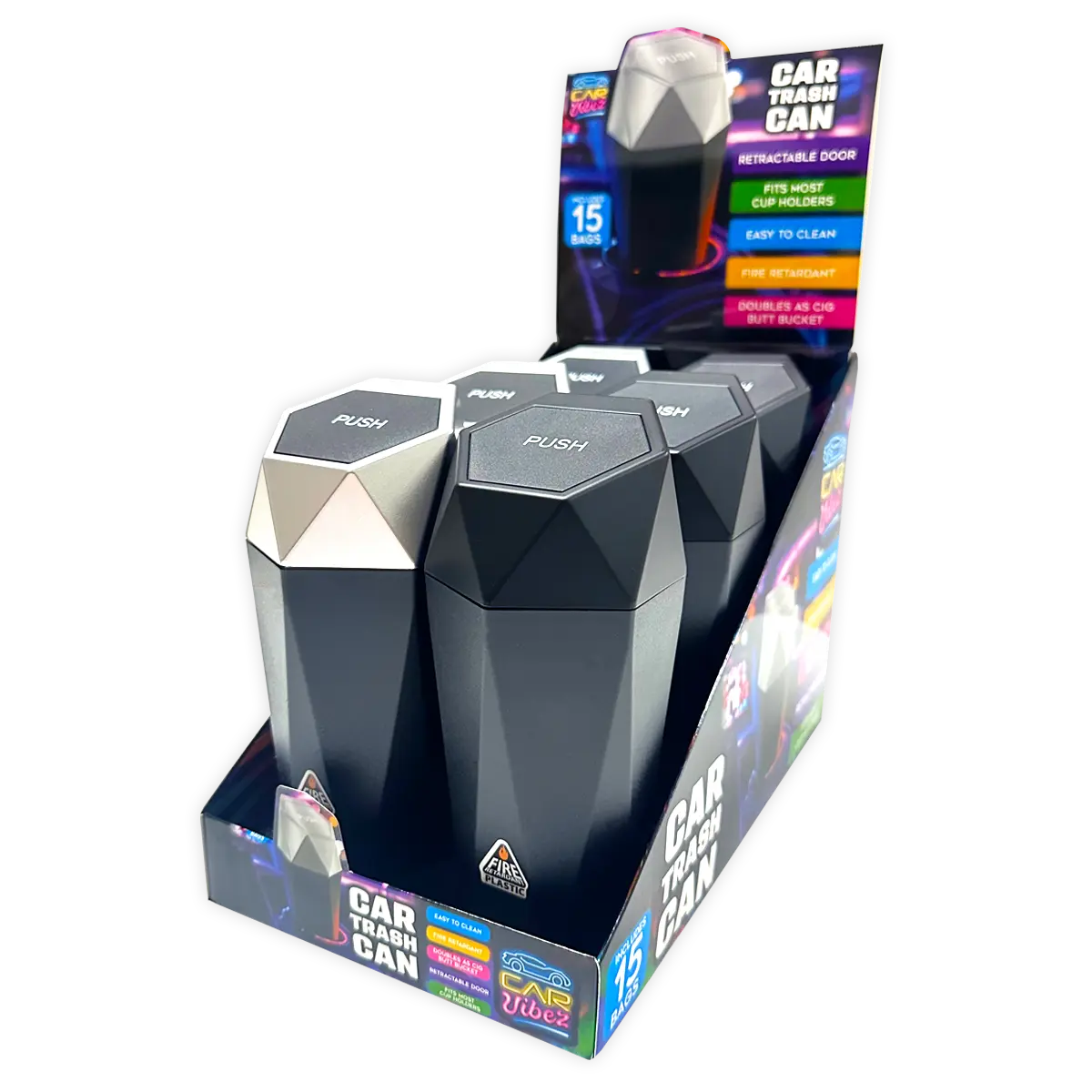 Mini Car Trash Can Accessory - 6 Pieces Per Retail Ready Display 25488 CAR VIBEZ