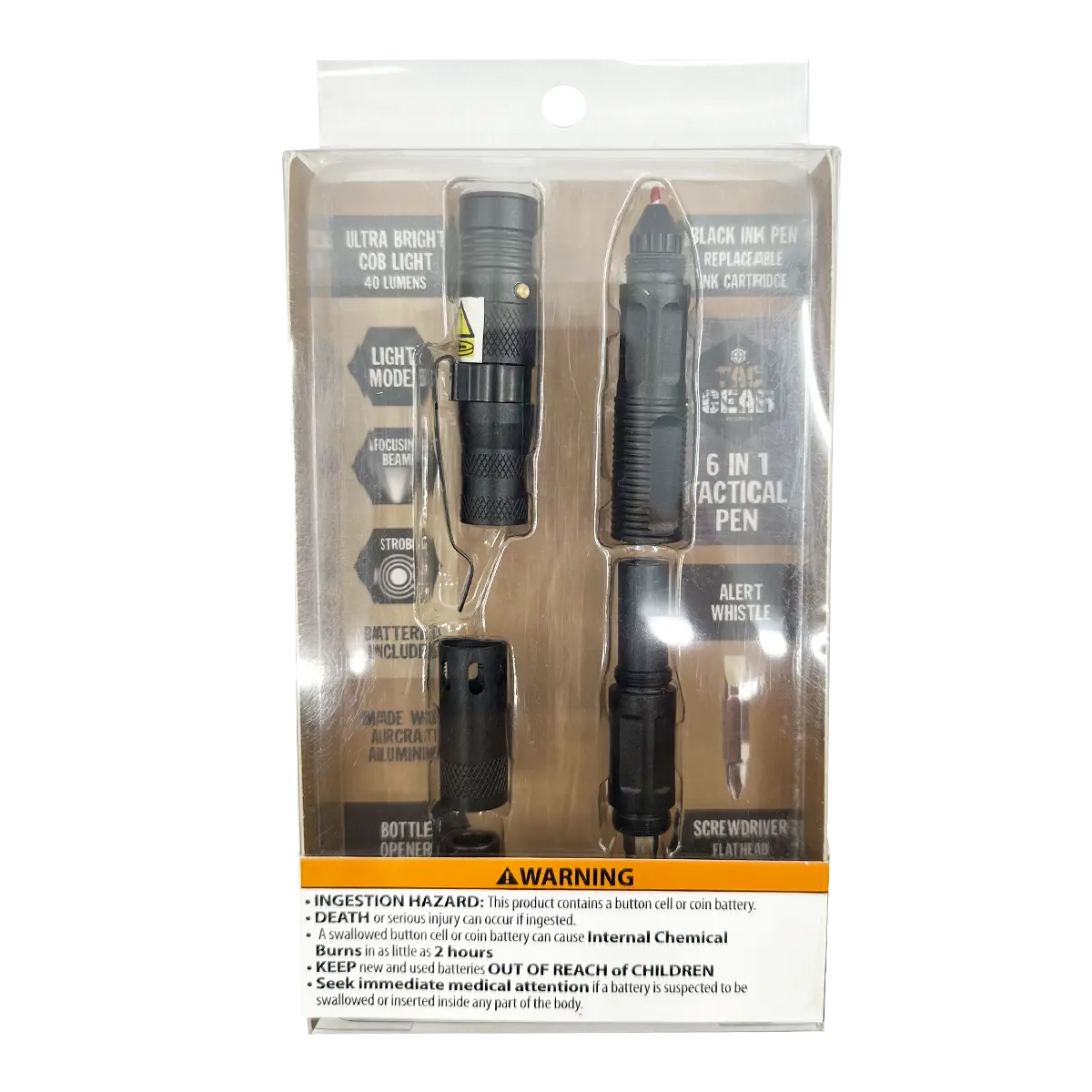 Multi-Tool 6-In-1 Tactical Pen with LED Flashlight - 6 Pieces Per Retail Ready Display 25852 TAC GEAR