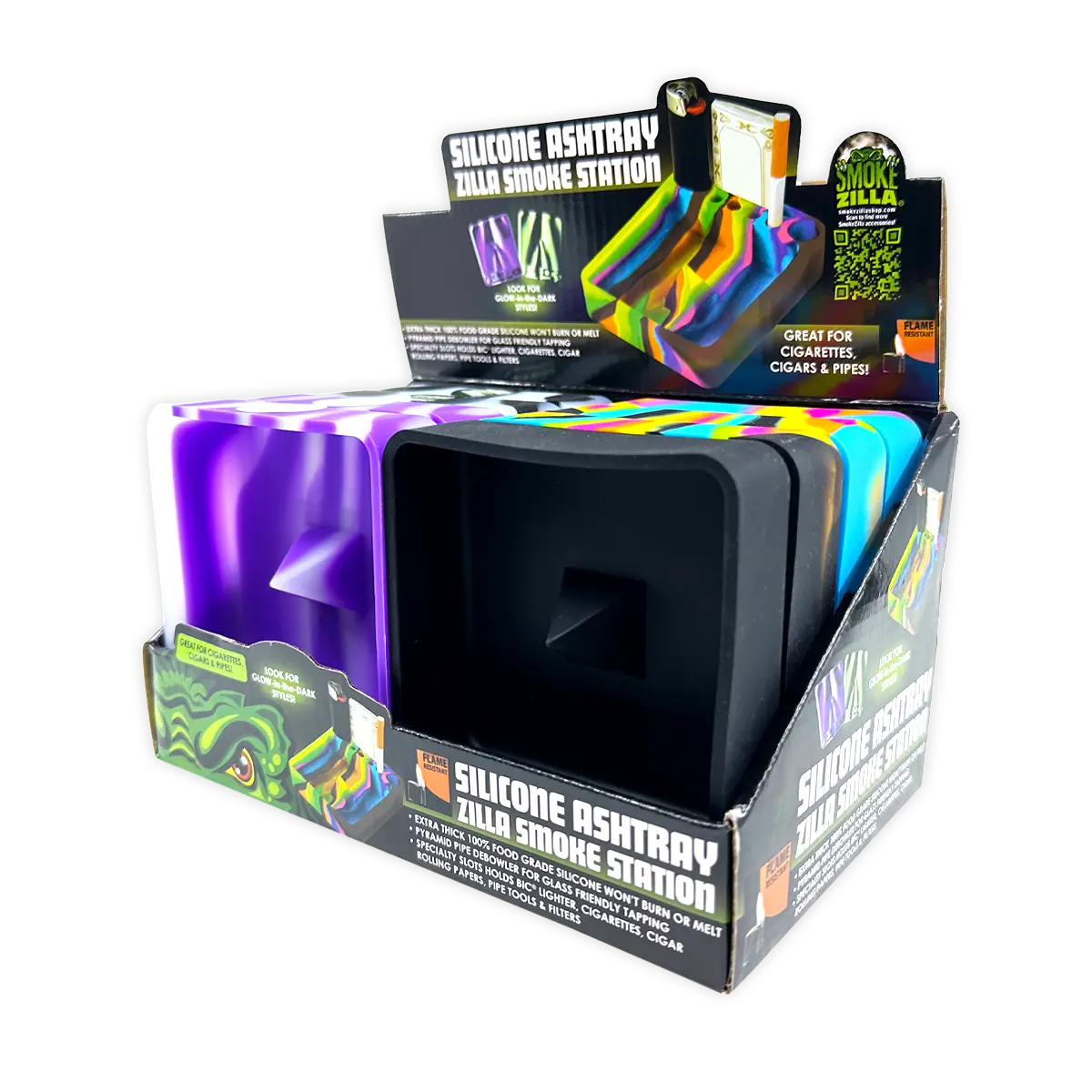 Silicone Ashtray with Assorted Colors - 8 Per Retail Ready Display 25918 SMOKEZILLA