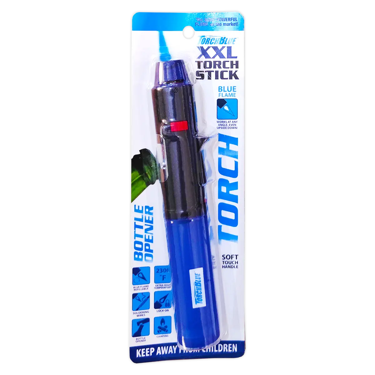 Torch Stick Lighter with Bottle Opener in Blister Pack - 6 Pieces Per Pack 40965 TORCH BLUE