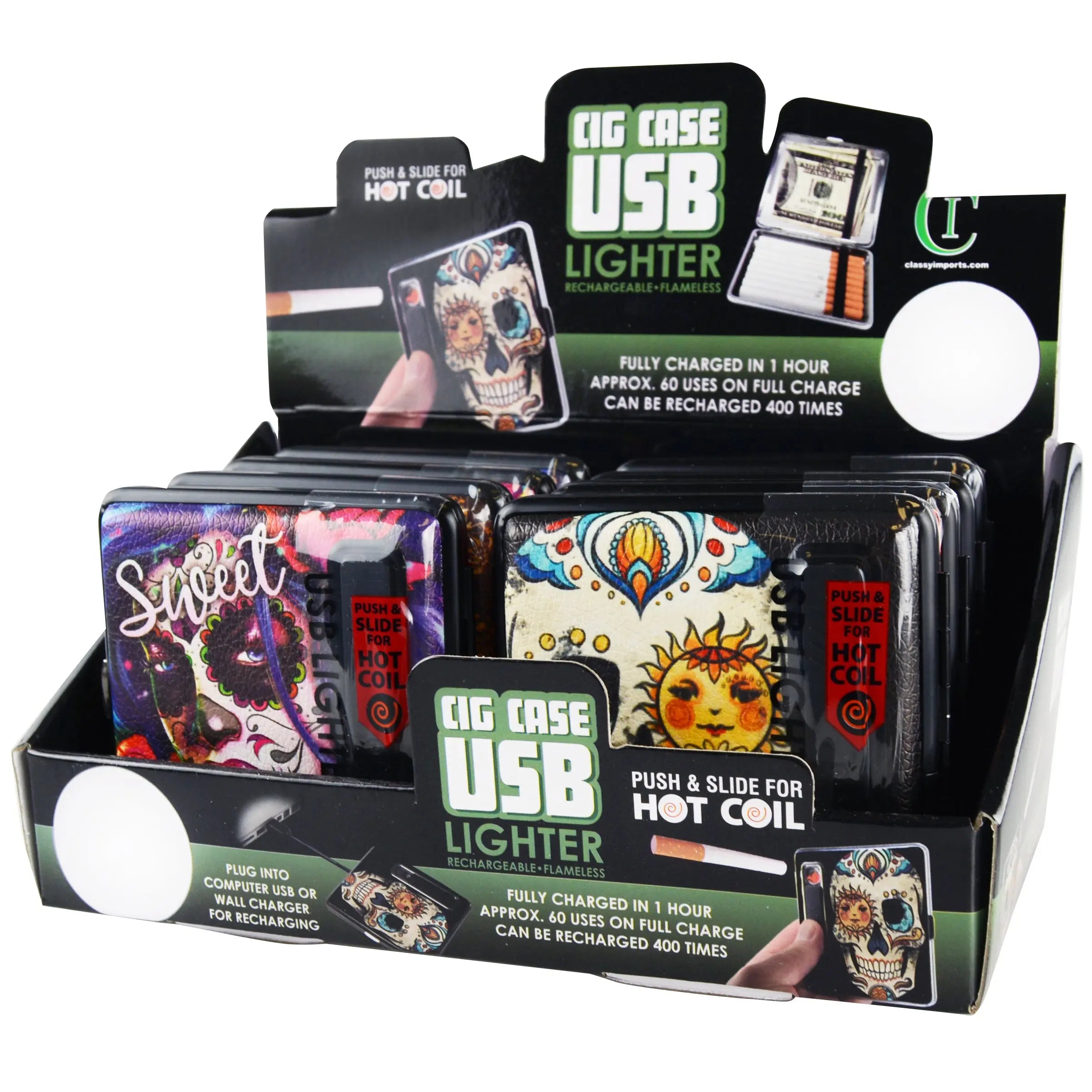 Cigarette Case with USB Coil Lighter - 8 Pieces Per Retail Ready Display 41334 SMOKEZILLA