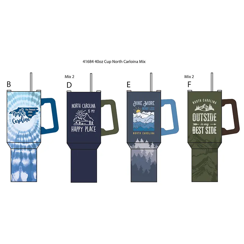 40 oz Stainless-Steel Insulated Printed Cup North Carolina - 6 Pieces Per Retail Ready Display 41684 ROUGHNECK