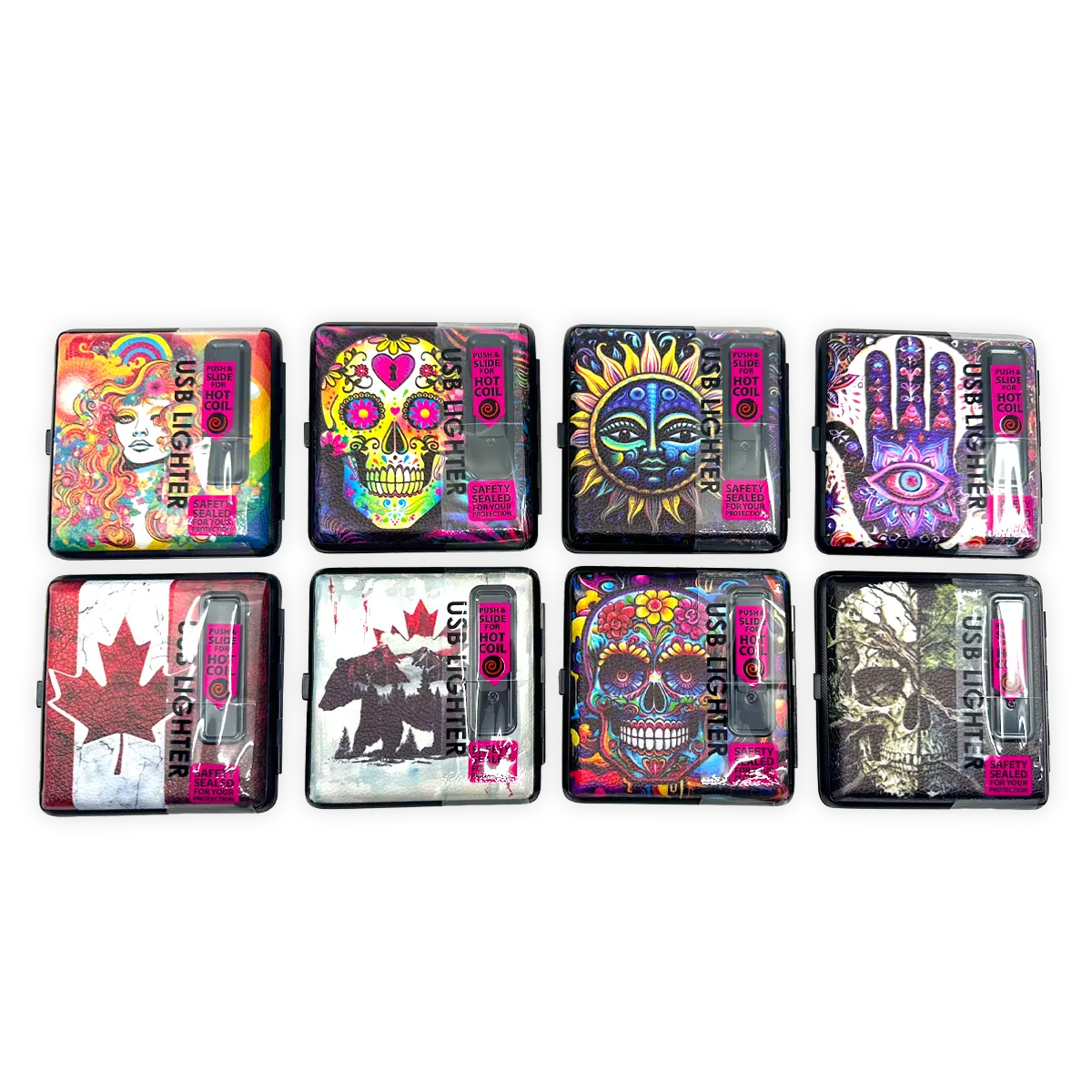 Cigarette Case with USB Coil Lighter Canada Themed Designs - 8 Pieces Per Retail Ready Display 41732 SMOKEZILLA