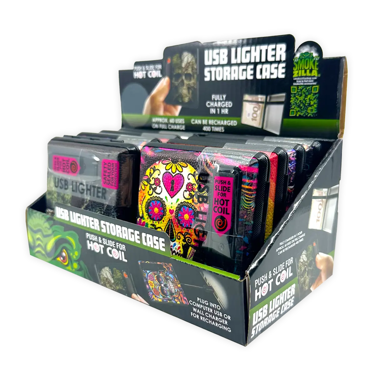 Cigarette Case with USB Coil Lighter Canada Themed Designs - 8 Pieces Per Retail Ready Display 41732 SMOKEZILLA