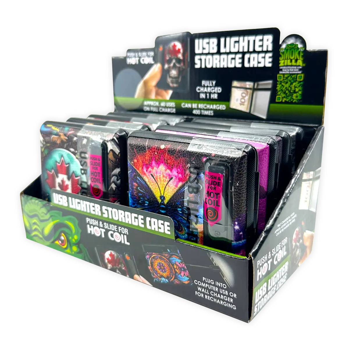 Cigarette Case with USB Coil Lighter Canada Themed Designs - 8 Pieces Per Retail Ready Display 41733 SMOKEZILLA