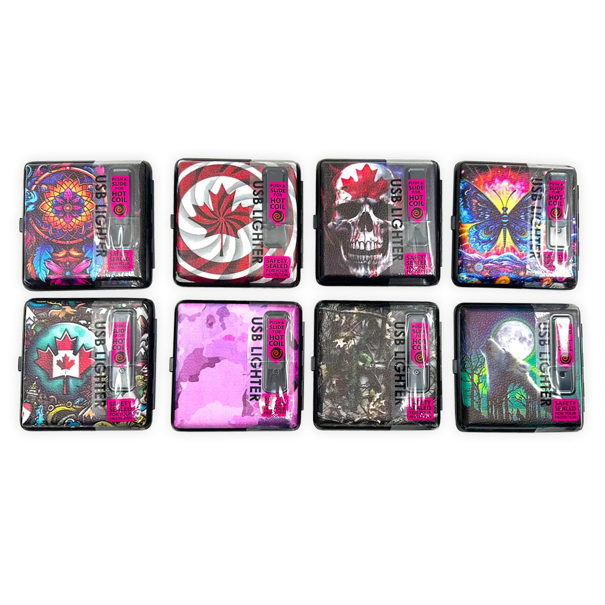 Cigarette Case with USB Coil Lighter Canada Themed Designs - 8 Pieces Per Retail Ready Display 41733 SMOKEZILLA