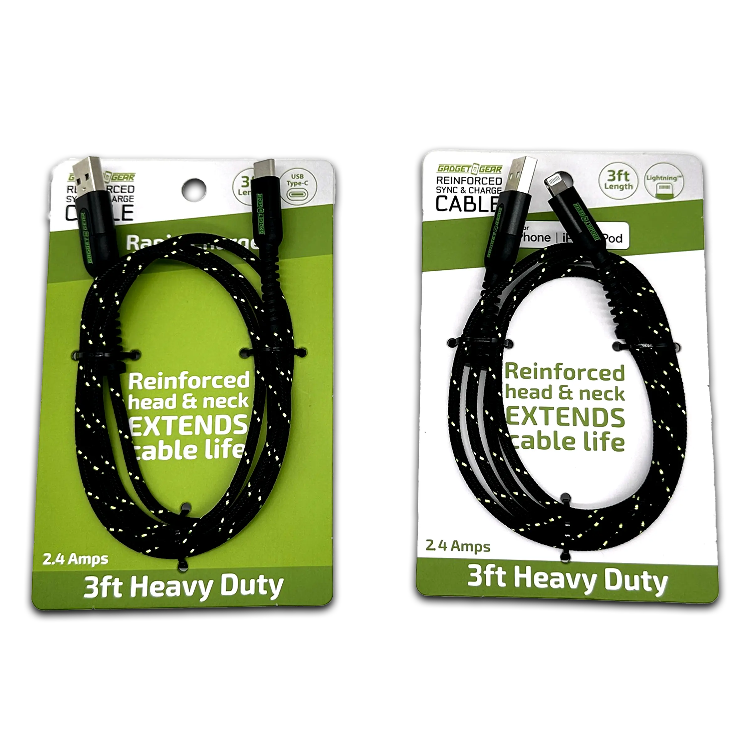 Charging Cable Reinforced Assortment 3FT 2.4 Amp - 6 Pieces Per Retail Ready Display 88476 GADGET GEAR