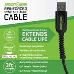 Charging Cable Reinforced Assortment 3FT 2.4 Amp - 6 Pieces Per Retail Ready Display 88476 GADGET GEAR