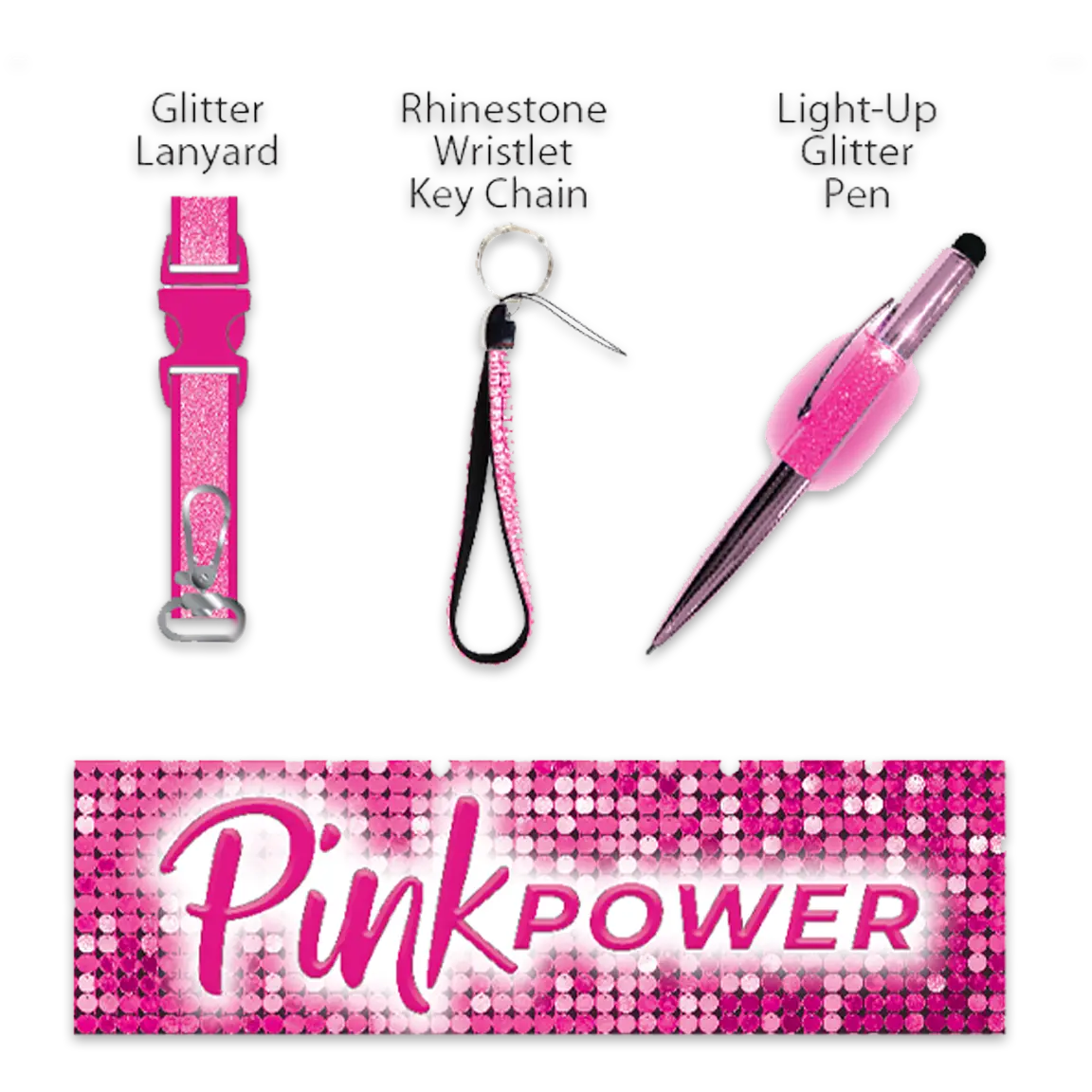 Pink Power Key Chain LanyardandPen Assortment - 22 Pieces Per Retail Ready Display 88529 NOVELTY INC