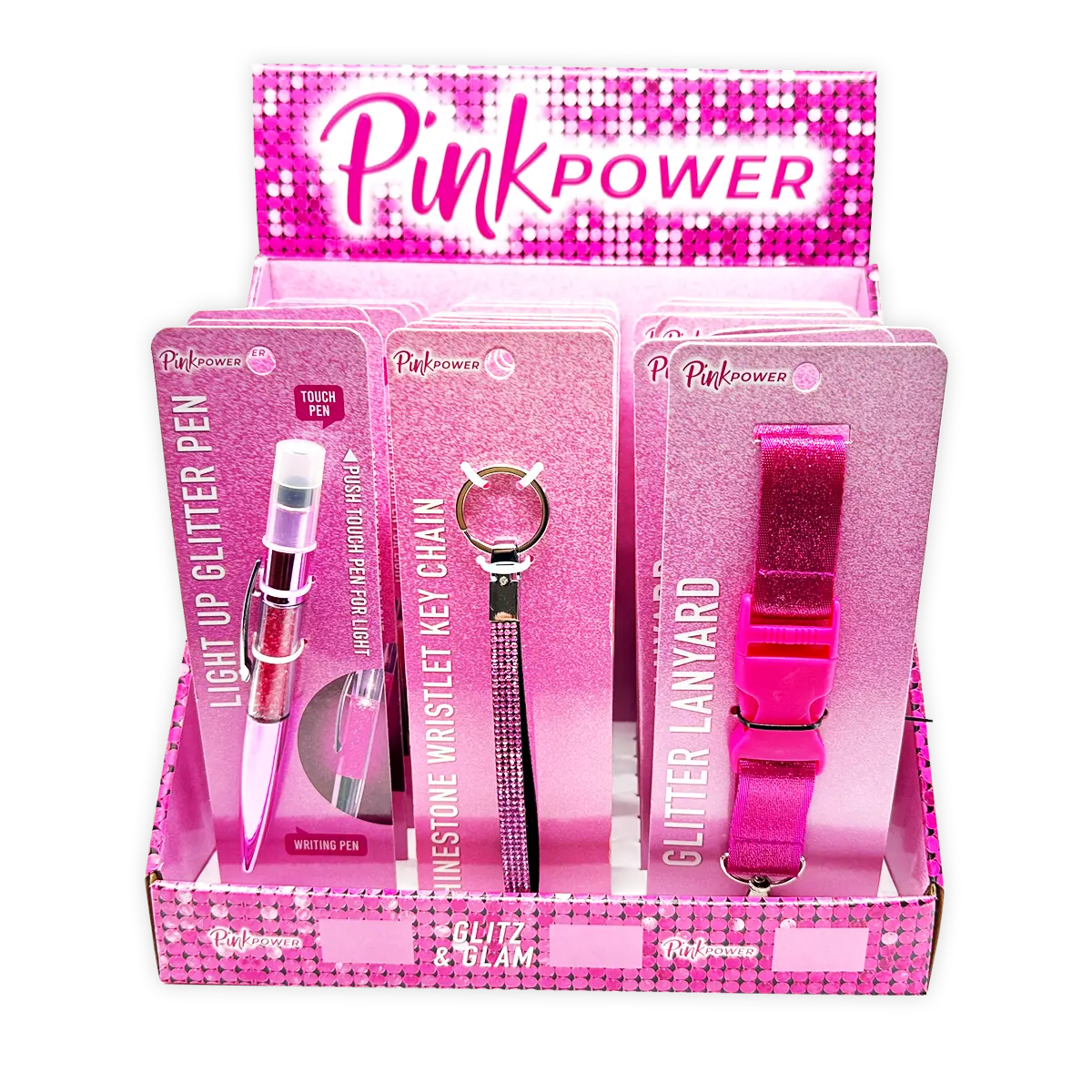 Pink Power Key Chain LanyardandPen Assortment - 22 Pieces Per Retail Ready Display 88529 NOVELTY INC