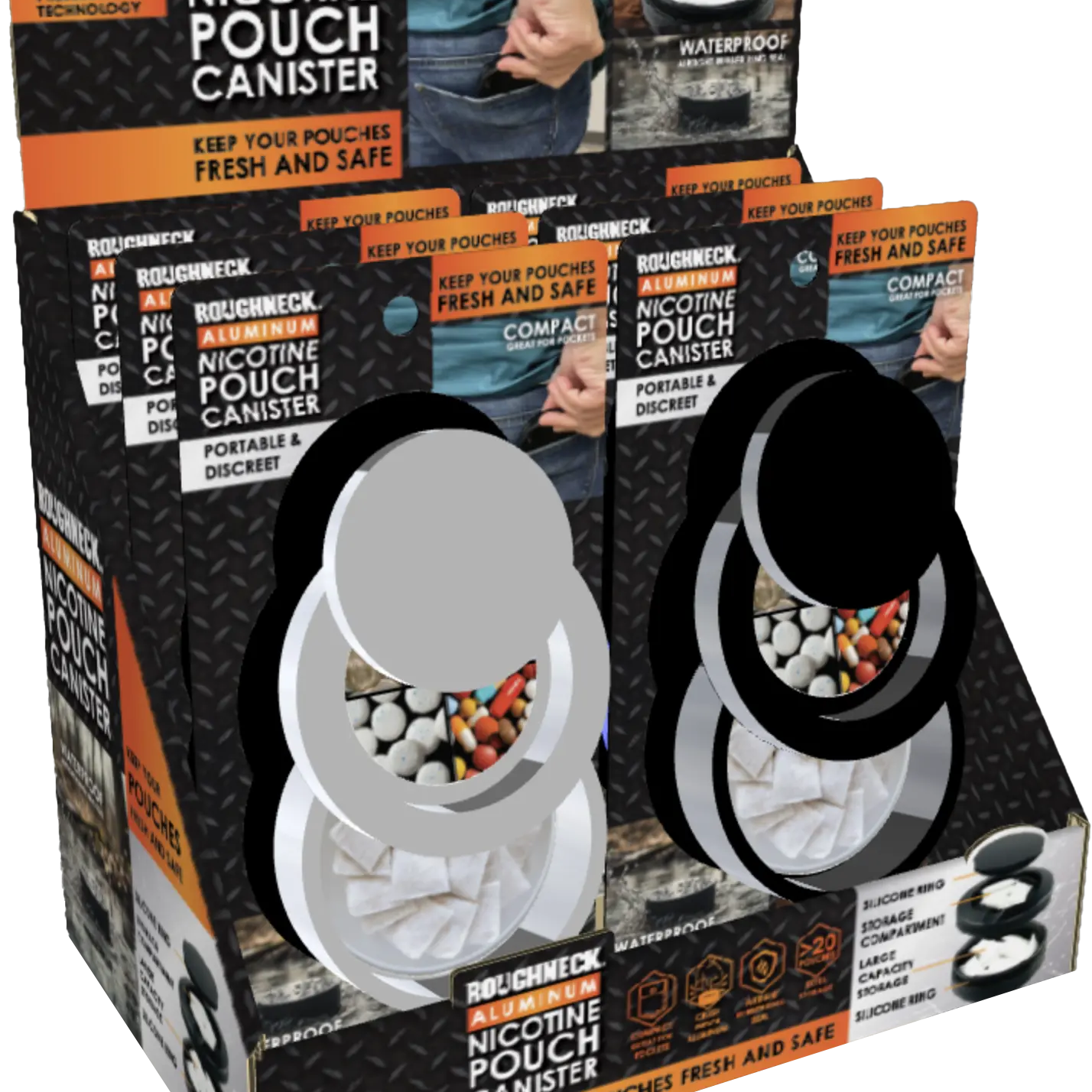 Nicotine Pouch And Storage Canisters  - 6 Pieces Per Retail Ready Display 25681 ROUGHNECK