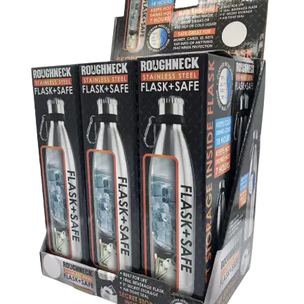 18 oz Stainless-Steel Flask and Safe - 6 Pieces Per Retail Ready Display 22931 ROUGHNECK