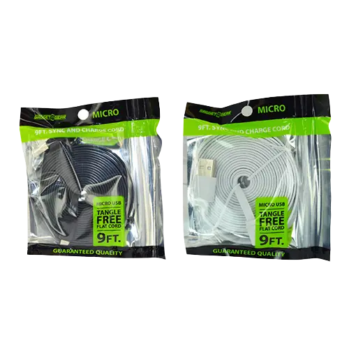 Charging Cable USB to Micro USB Flat 9FT - 4 Pieces Per Pack 20616 GADGET GEAR