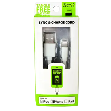 Charging Cable Flat USB to Lightning 10FT - 4 Pieces Per Pack 20688 GADGET GEAR