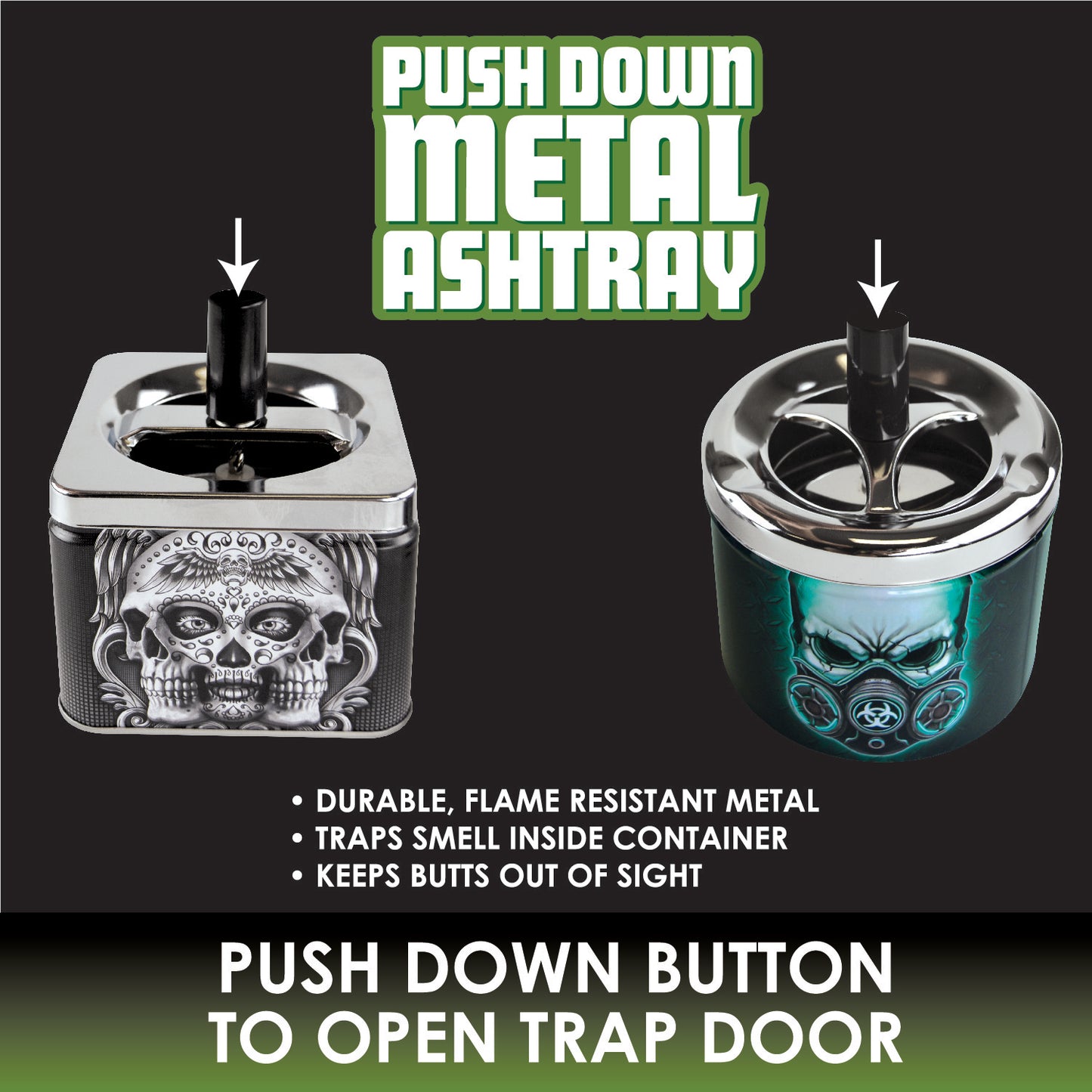 ITEM NUMBER 021548 PUSH DOWN METAL ASHTRAY 6 PIECES PER DISPLAY