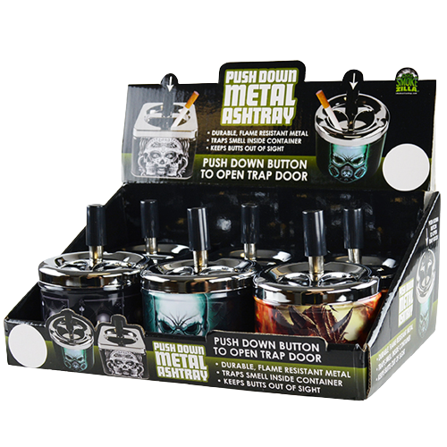 ITEM NUMBER 021548 PUSH DOWN METAL ASHTRAY 6 PIECES PER DISPLAY