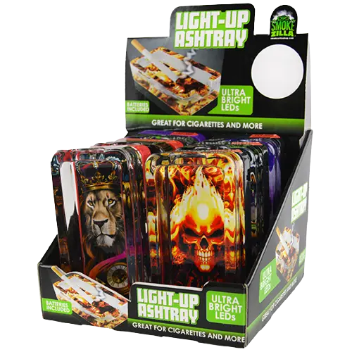 Glass Ashtray with LED Light-Up Design - 6 Per Retail Ready Display 21754 SMOKEZILLA
