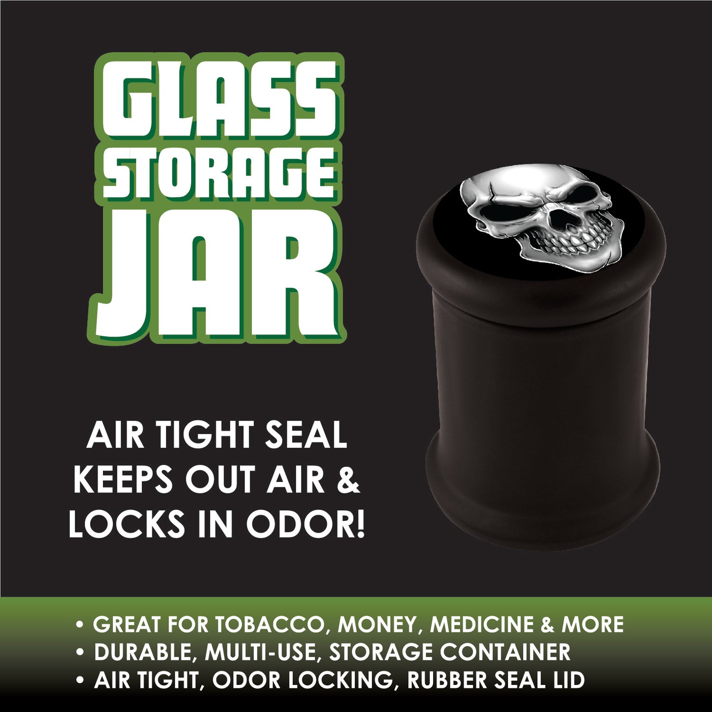 ITEM NUMBER 021761 BLACK GLASS JAR CONTAINER F 6 PIECES PER DISPLAY