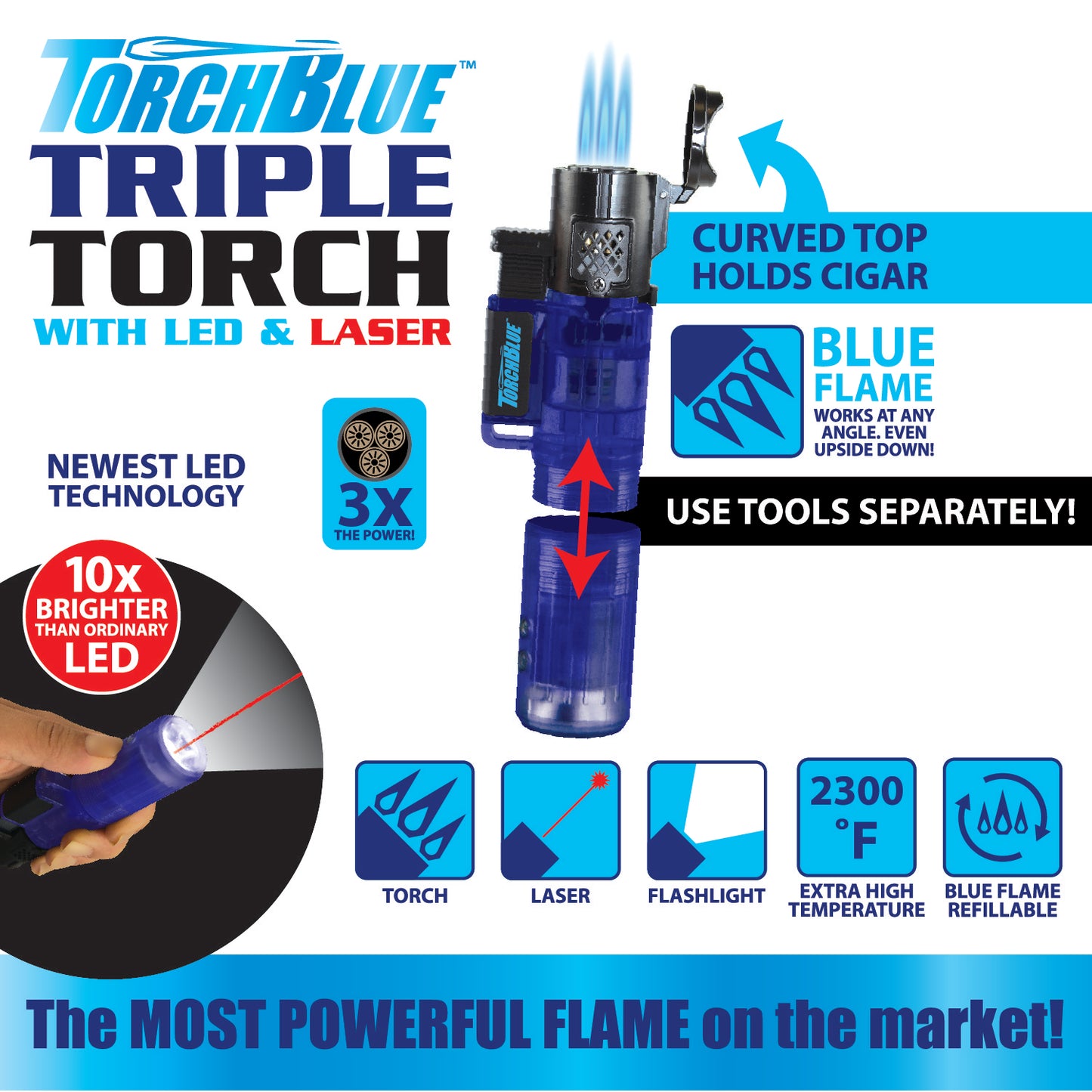 ITEM NUMBER 021802 TORCH BLUE TRIPLE TORCH LED STICK 12 PIECES PER DISPLAY