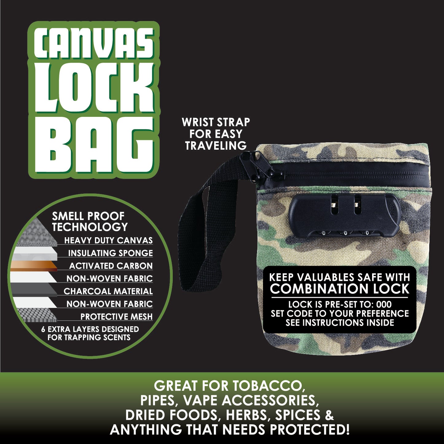 ITEM NUMBER 021828 CANVAS LOCK BAG 6 PIECES PER DISPLAY