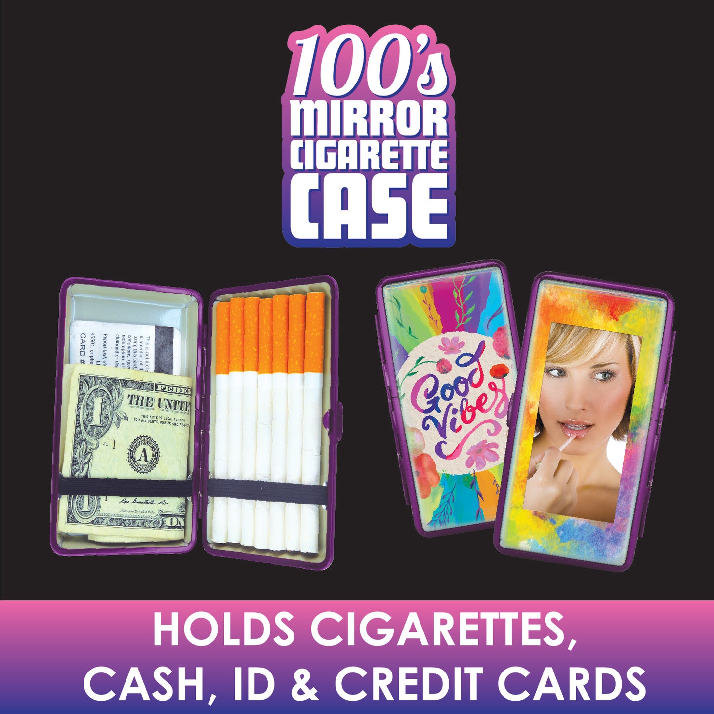 ITEM NUMBER 021871 100'S MIRROR CIG CASE 8 PIECES PER DISPLAY