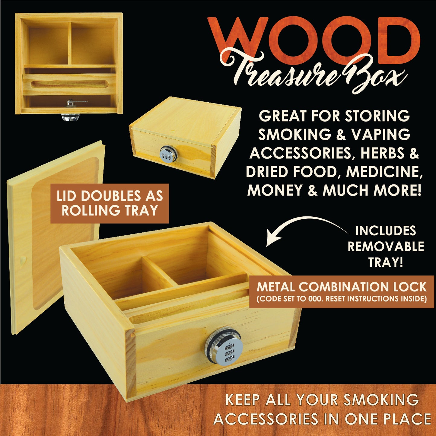 ITEM NUMBER 021910 LG WOOD TREASURE BOX 3 PIECES PER DISPLAY