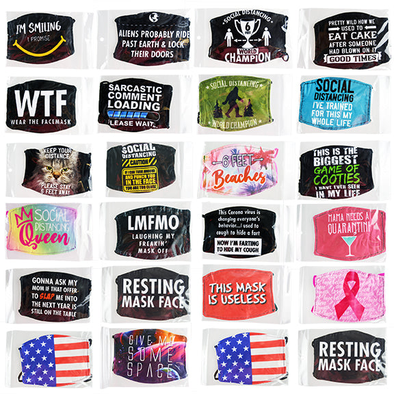 ITEM NUMBER 021922 ADULT SAYINGS FACE COVER 24 PIECES PER DISPLAY