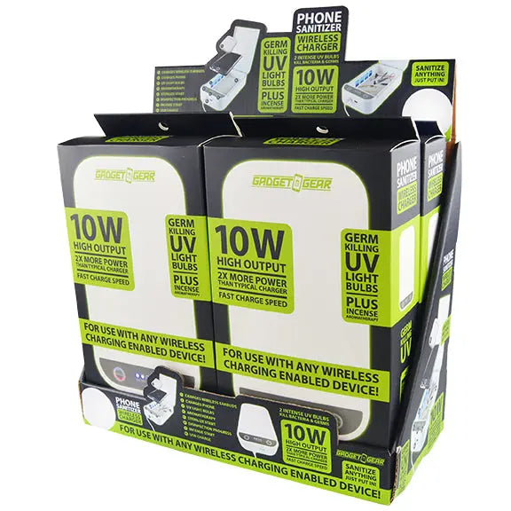 Cell Phone Sanitizer and Wireless Charger 10 Watts - 4 Pieces Per Retail Ready Display  21942 GADGET GEAR