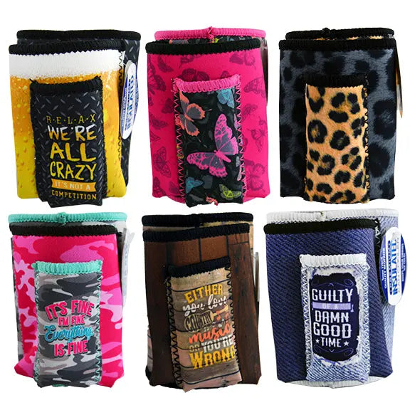 Neoprene Can and Bottle Cooler with Cigarette Pouch - 6 Pieces Per Retail Ready 22035 POLAR GEAR
