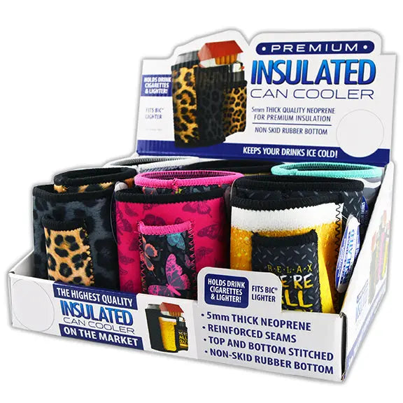 Neoprene Can and Bottle Cooler with Cigarette Pouch - 6 Pieces Per Retail Ready 22035 POLAR GEAR