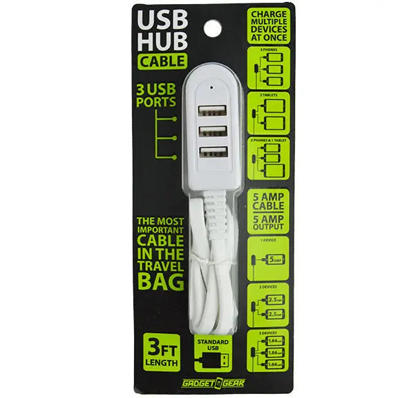 Charging Hub USB 3 Port USB 5 Amp - 6 Pieces Per Retail Ready Display 22084 GADGET GEAR