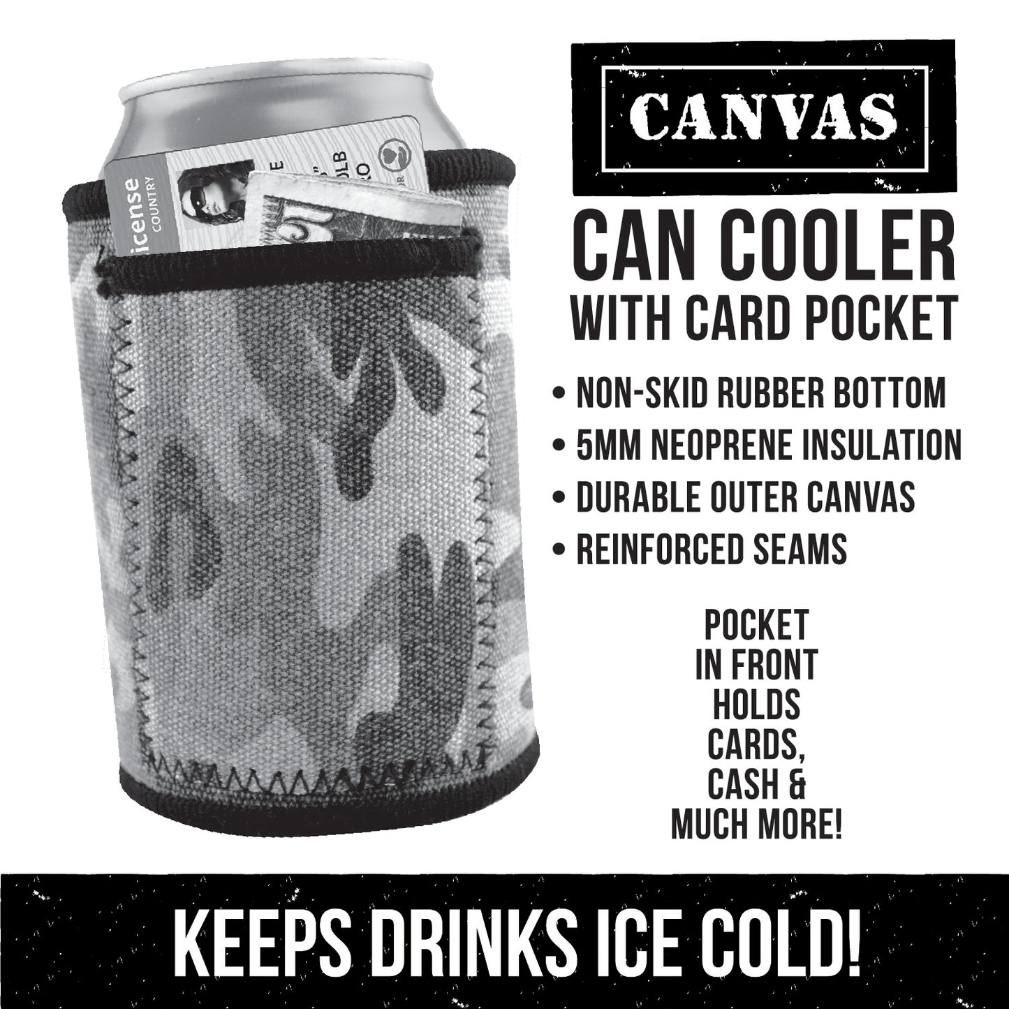 ITEM NUMBER 022124 CANVAS CAN COOLER POCKET 6 PIECES PER DISPLAY