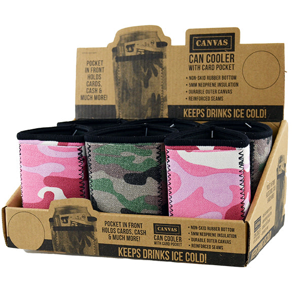 ITEM NUMBER 022124 CANVAS CAN COOLER POCKET 6 PIECES PER DISPLAY
