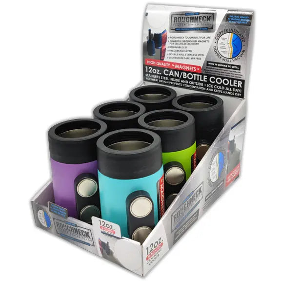 Metal Insulated Magnetic Can and Bottle Cooler - 6 Pieces Per Retail Ready Display 22139 ROUGHNECK