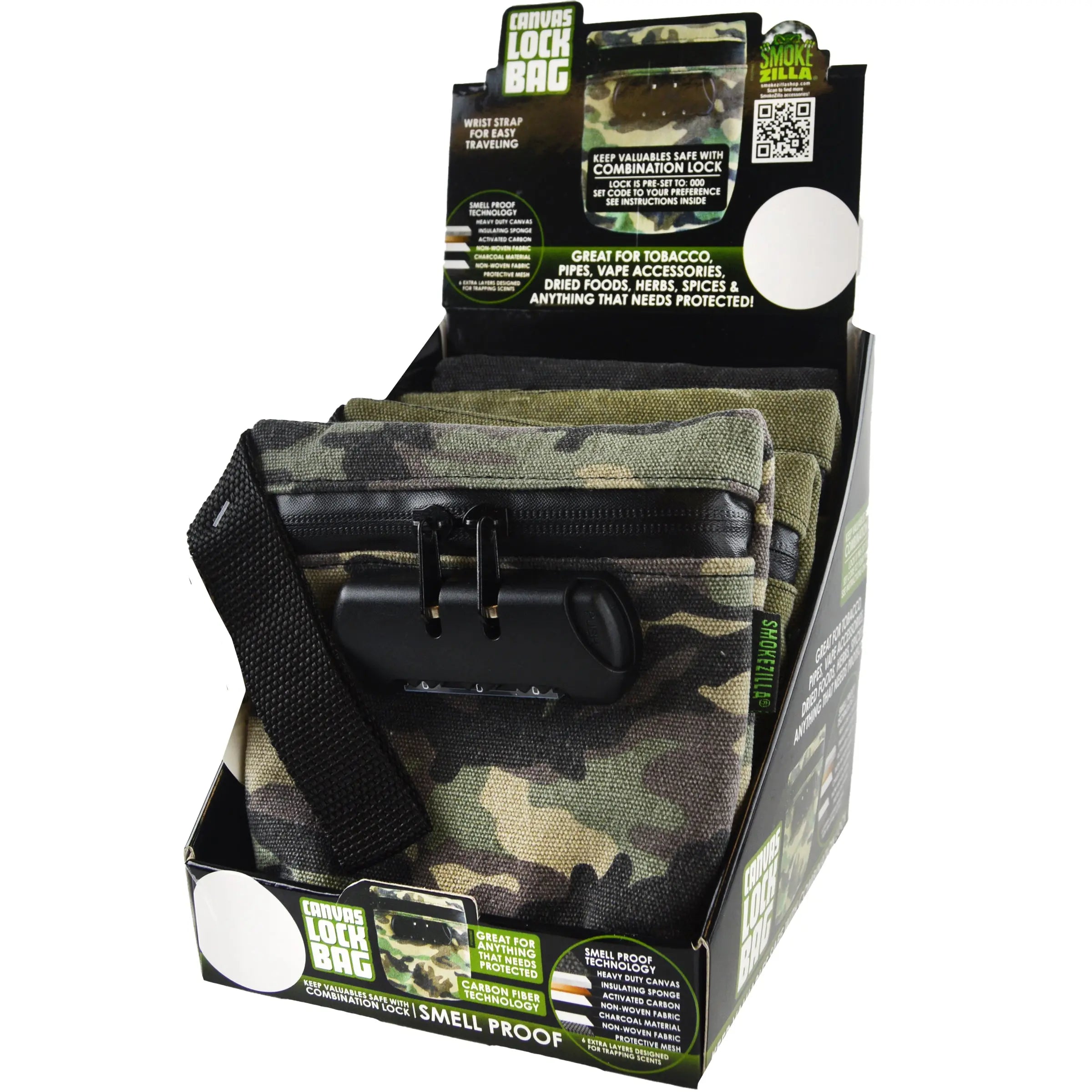 Smell Proof Canvas Lock Bag - 6 Pieces Per Retail Ready Display 22155 SMOKEZILLA