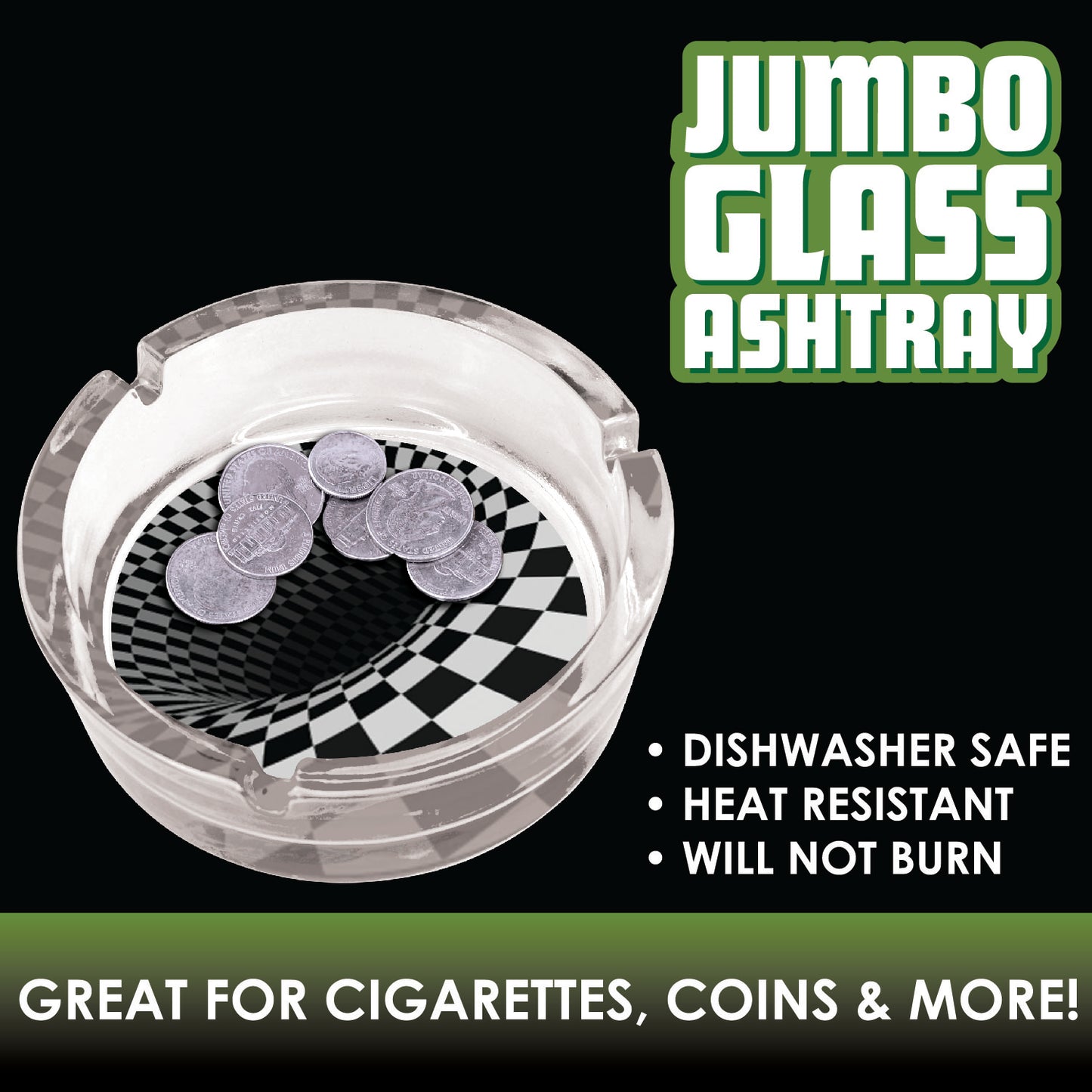ITEM NUMBER 022175 JUMBO GLASS ASHTRAY 6 PIECES PER DISPLAY
