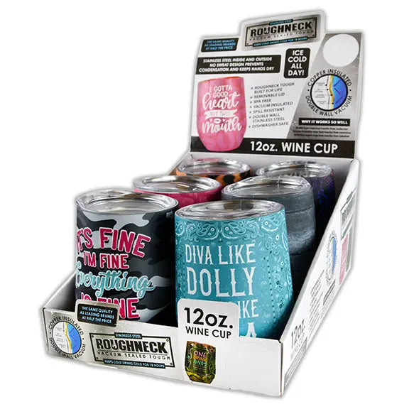 12 oz Insulated Stainless-Steel Wine Cup - 6 Pieces Per Retail Ready Display 22266 ROUGHNECK